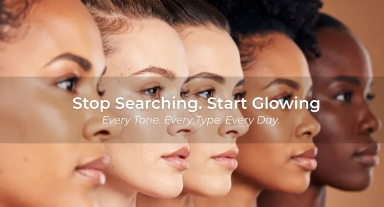ImpressionZ skincare for all skin tones and types – diverse women with glowing, radiant skin, inclusive beauty brand banner Skin Type Test