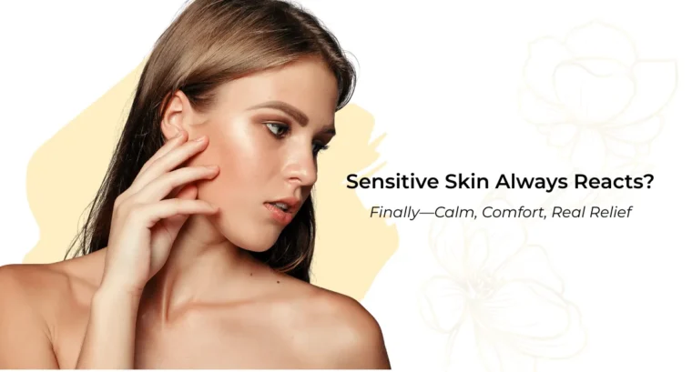 ImpressionZ gentle skincare for sensitive skin – woman touching face, calm and irritation-free, luxury skin relief solution