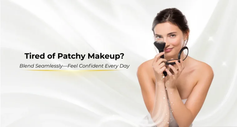 ImpressionZ luxury makeup brush blending powder for smooth, flawless skin – woman achieving even complexion with high-end beauty tool